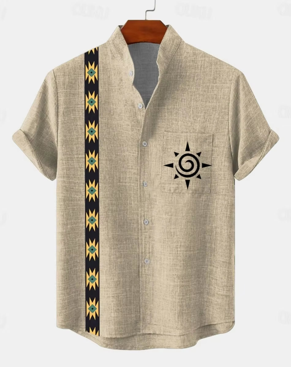 New Men'S 3D Fashion Short Sleeve Casual Street Trend Summer Comfort Top Hawaiian Cotton and Linen Shirt